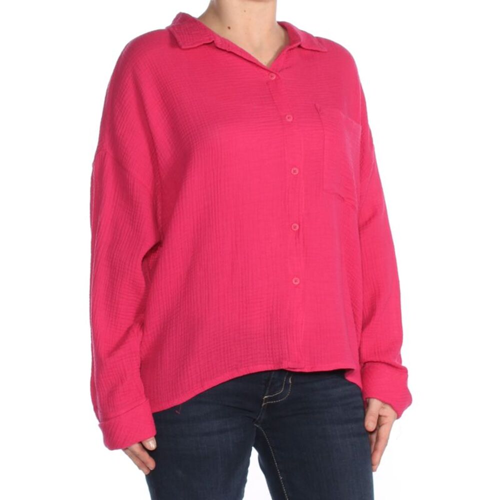 SANCTUARY Womens Pink Boyfriend Shirt Cuffed Collared Wear To Work Top S